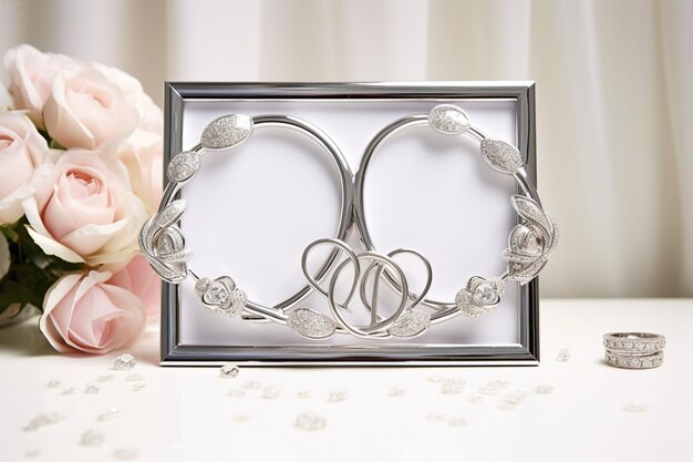 Photo luxury wedding frame on white