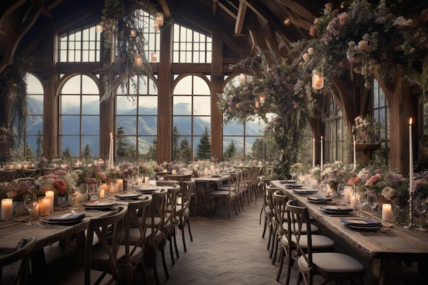 写真 素晴らしい景色を望む山小屋の豪華な結婚式場