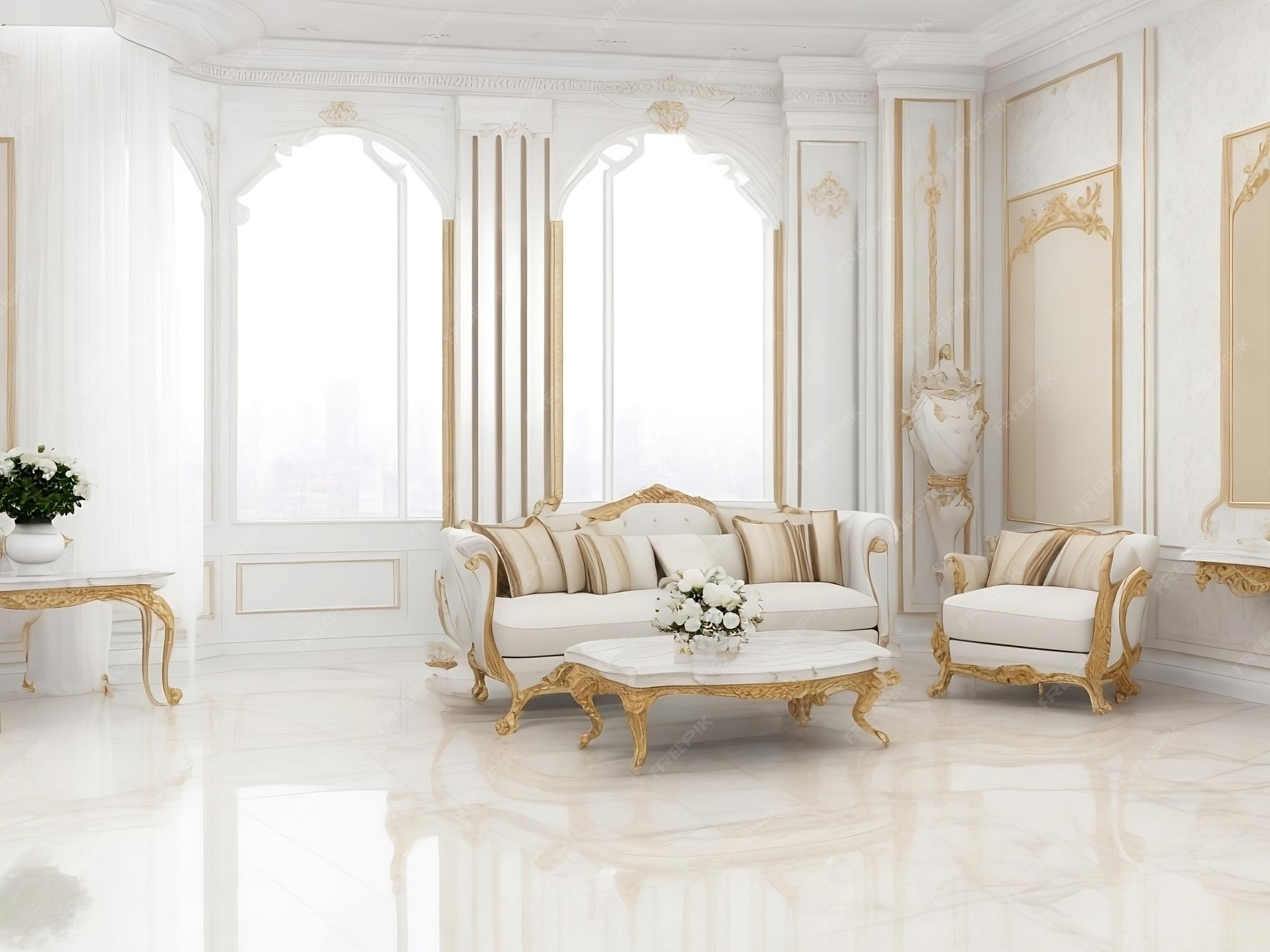 Premium AI Image Luxury white and gold living room interior with sofa