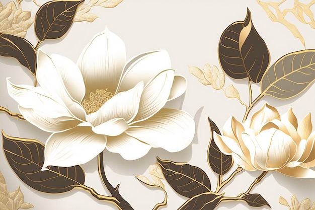Photo luxury white magnolia foil metallic background creative digital painting