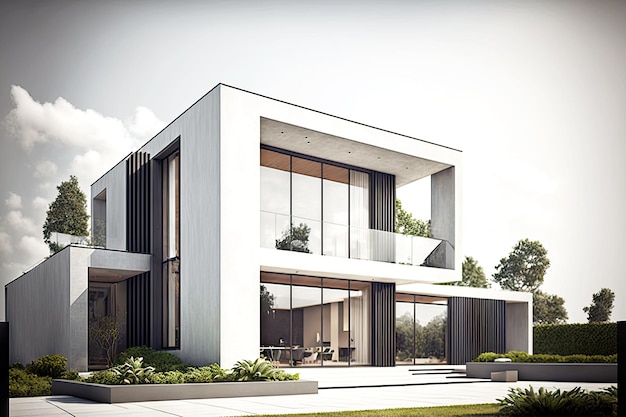 Luxury white villa with panoramic windows scandinavian style house exterior