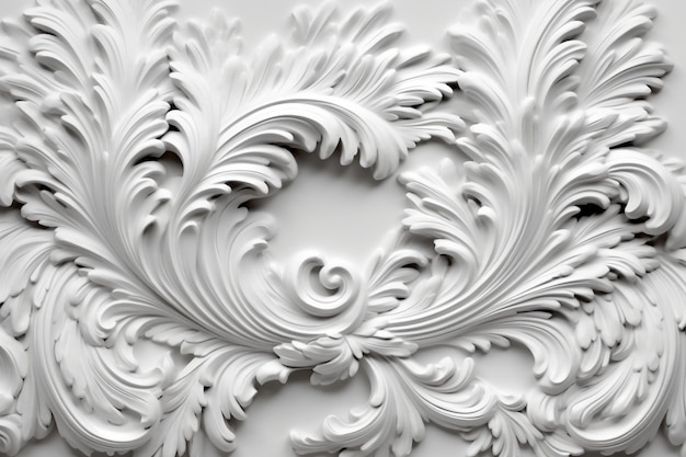 Luxury white wall design basrelief with stucco mouldings roccoco element Generative AI