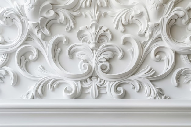 Photo luxury white wall design basrelief with stucco mouldings roccoco element