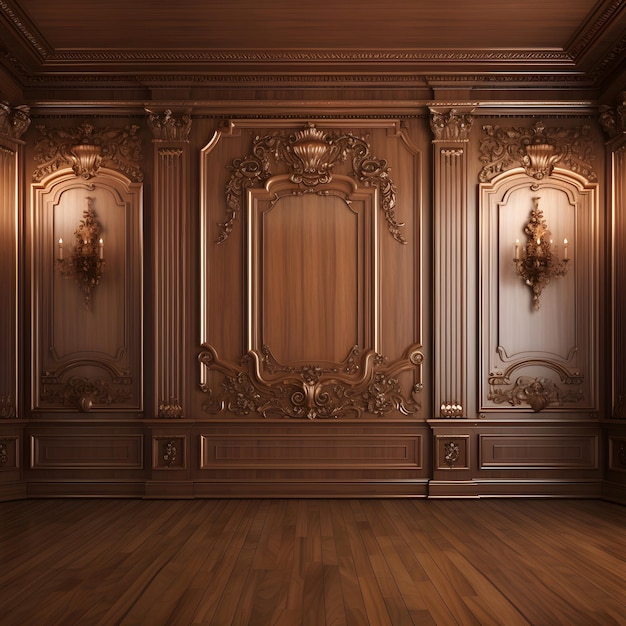 Luxury wood paneling background or texture highly crafted classic traditional wood paneling