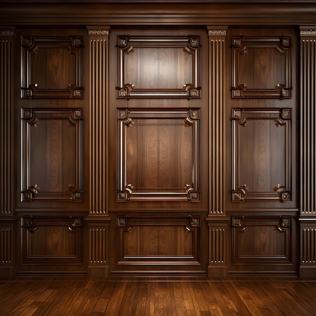 Luxury wood paneling background or texture highly crafted classic traditional wood paneling