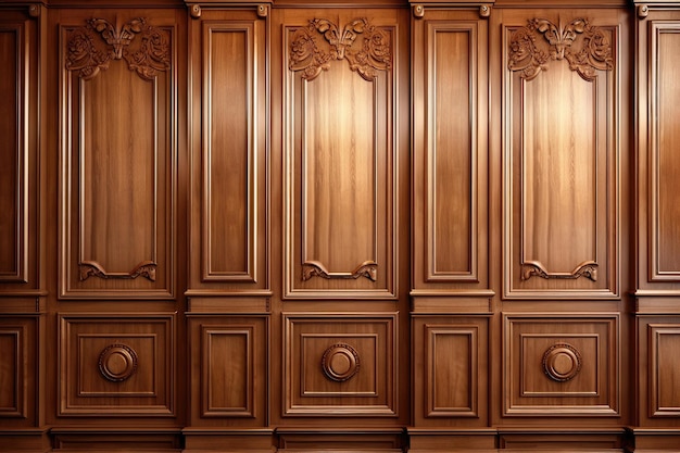 Luxury wood paneling background or texture highly crafted classic traditional wood paneling