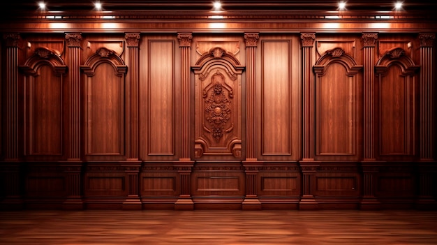Luxury wood paneling wall background or texture Highly crafted classic Generative AI
