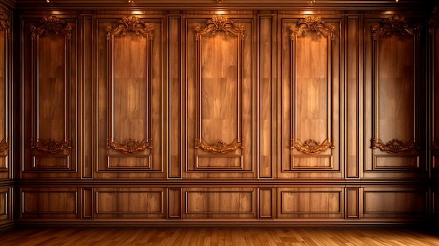 Luxury wood paneling wall background or texture highly crafted classic generative ai