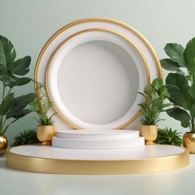 Luxury wood podium for product mockup with plant background