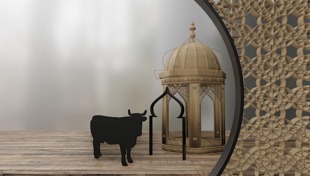 Luxury Wooden Mosque Islamic 3D Illustration for Home Decoration and Elegant Interior Design