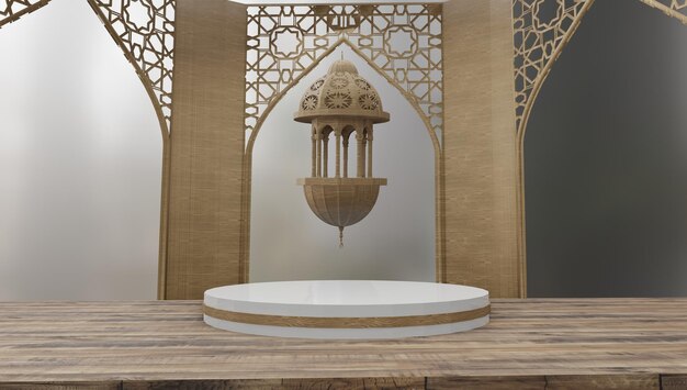 Luxury Wooden Mosque Islamic 3D Illustration for Home Decoration and Elegant Interior Design