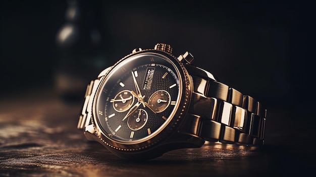 Photo luxury wristwatch on a dark background selective focusgenerative ai