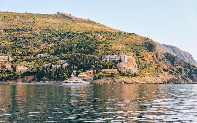 Luxury yacht at Lokrum Island of Adriatic Sea, Dubrovnik, Croatia