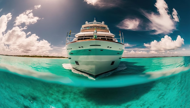 Роскошная яхта на райской бирюзовой поверхности океана Солнечный день в тропическом море Генеративный AI