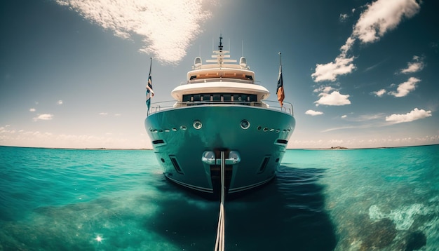 Luxury yacht on the paradise turquoise ocean water surface Sunny day in tropic sea Generative AI