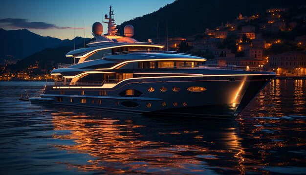 Photo luxury yacht sails on tranquil water embracing summer twilight generated by artificial intelligence