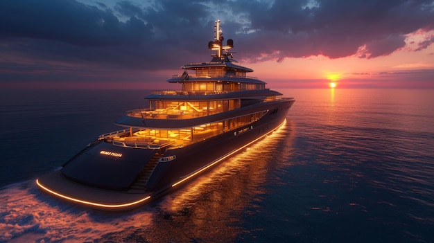 Luxury yacht in the sea at sunset