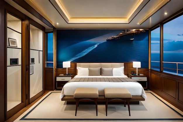 A luxury yacht with a view of the ocean