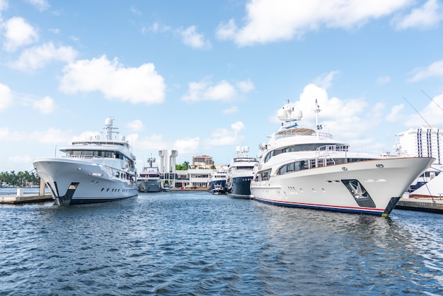 Luxury yachts docked in marina in Fort Lauderdale, Florida