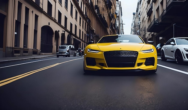 Photo luxury yellow car on the street of the city