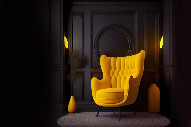 Luxury yellow velvet armchair Generative Ai