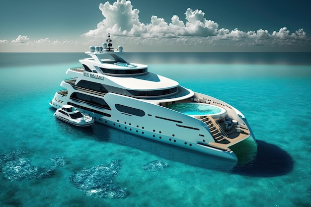 Luxy yacht with infinity pool surrounded by clear blue water