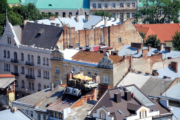 Lviv bird's-eye view of from of the City Hall, Ukraine