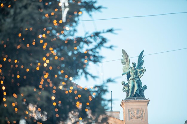 Lviv city christmas tree close up