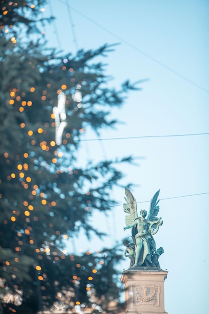 Lviv city christmas tree close up