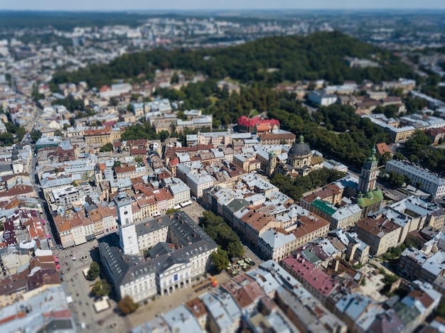 Lviv Oekraïne panorama downtown vogelvlucht het historische deel van de stad drone