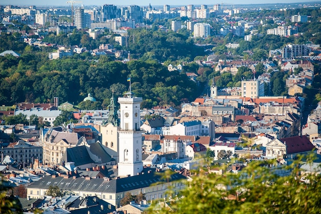 Lviv Oekraïne Uitzicht op het historische stadscentrum vanuit vogelperspectief