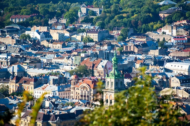 Lviv Oekraïne Uitzicht op het historische stadscentrum vanuit vogelperspectief