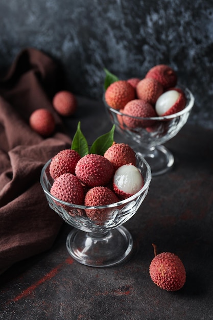 Lychee concept of fresh and ripe exotic food