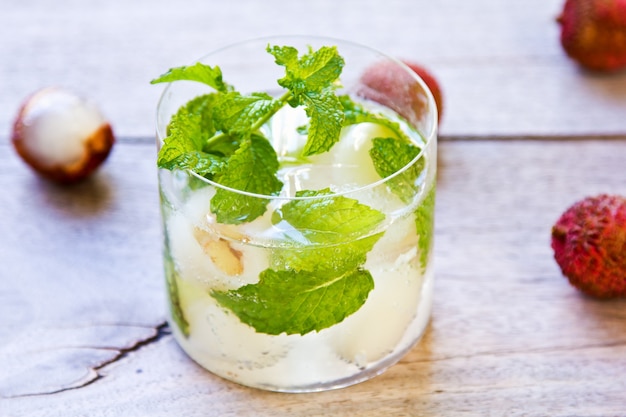 Lychee fizzy drink with mint