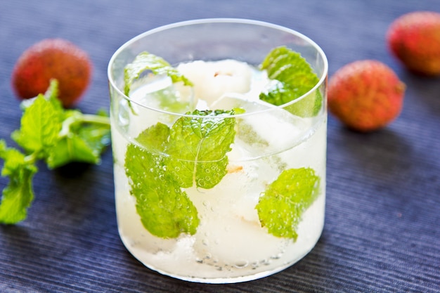 Lychee fizzy drink with mint