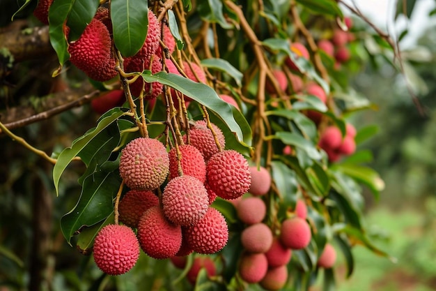 Lychee fruit exotic plant with piked red peel