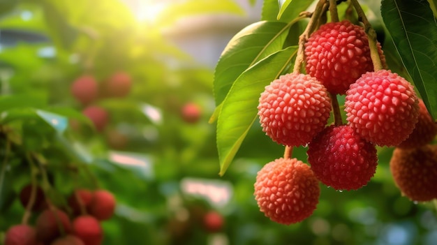 Lychee fruit op tak met natuurlijke achtergrond wazig