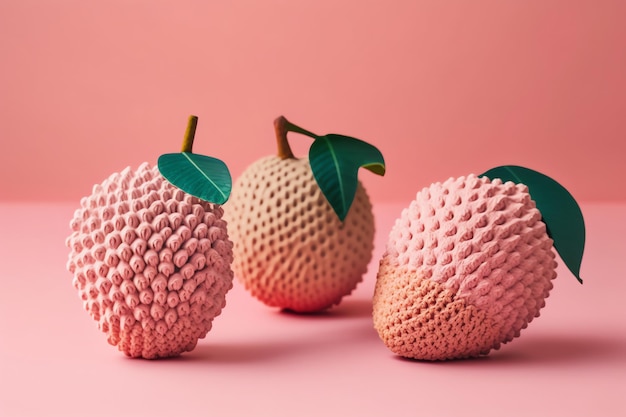 Photo lychee fruit shape crochet art illustration full of color