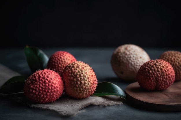 Lychee Laying On Table Against Gray Background Generative AI