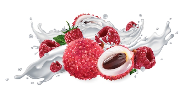 Lychee and raspberries in a yogurt splash.