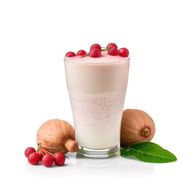 Foto lychee smoothie met geïsoleerde witte achtergrond