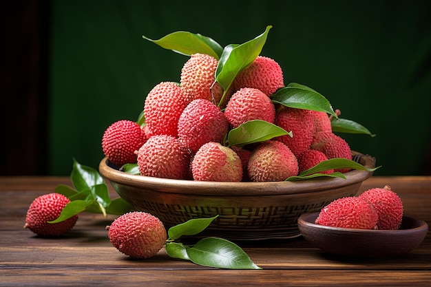 Lychee-vruchten in een traditionele fruitbak