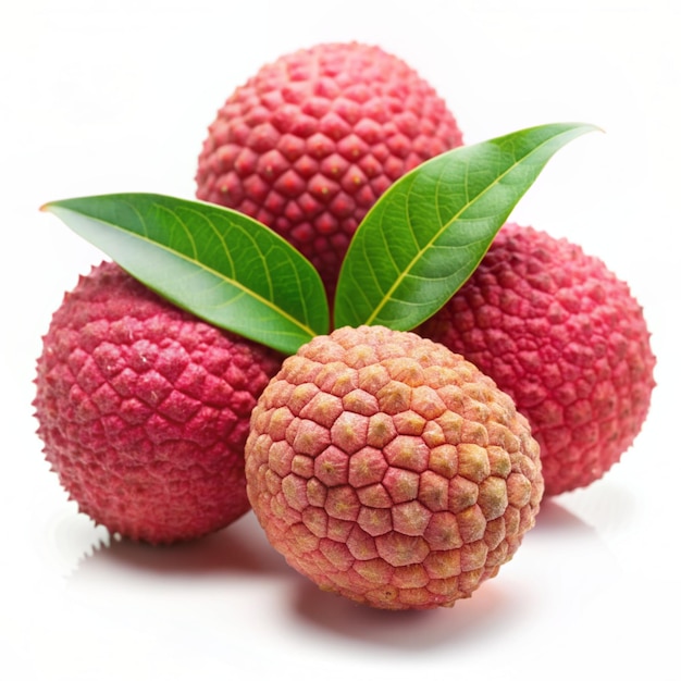 lychee with leaves on white backgruond
