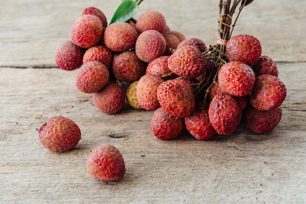 lychee on wooden table