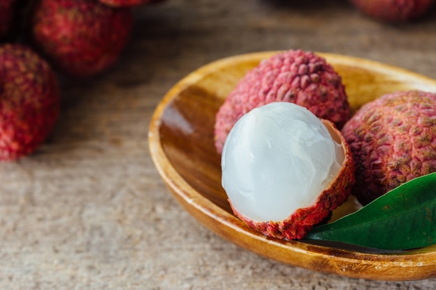 lychee on wooden table