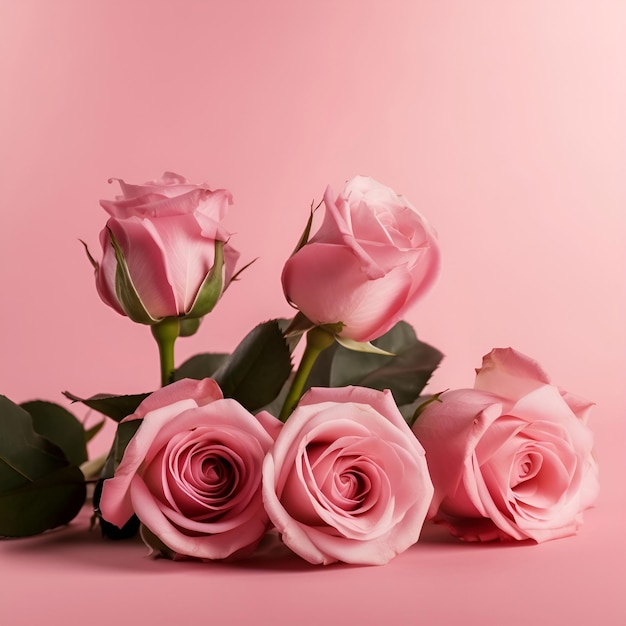 Lying down pink roses on pink background