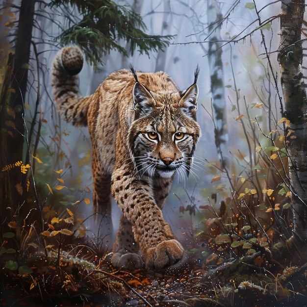 Lynx prowling forest