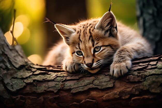 Lynx resting on a tree branch