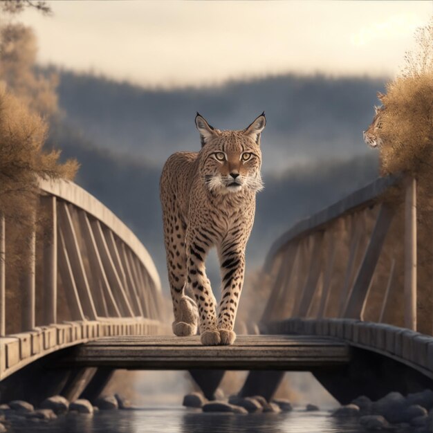 a lynx standing on the bridge illustration