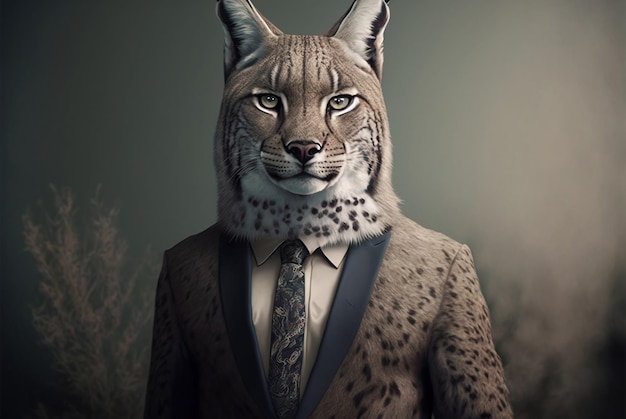 A lynx in a suit with a man in a suit